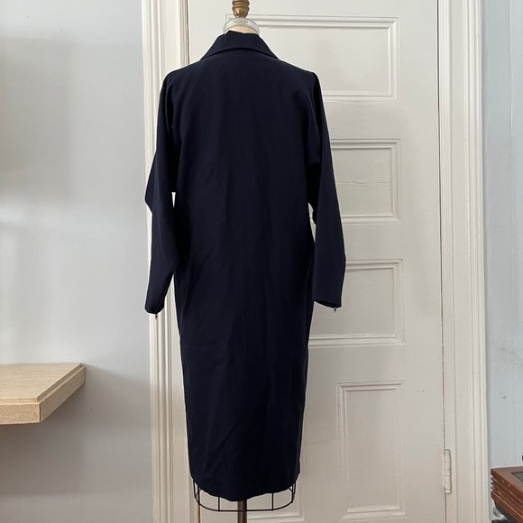 Vintage 1990s Karl Lagerfeld Collection Navy Wool Midi Shirtdress Women Size 42 - Picture 9 of 14